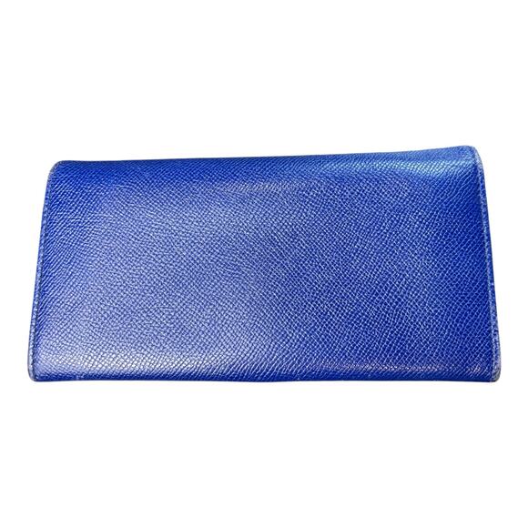 BVLGARI Long Wallet Logo Clip Bi-Fold Royal Blue Leather Light Pink Lining - Picture 2 of 16